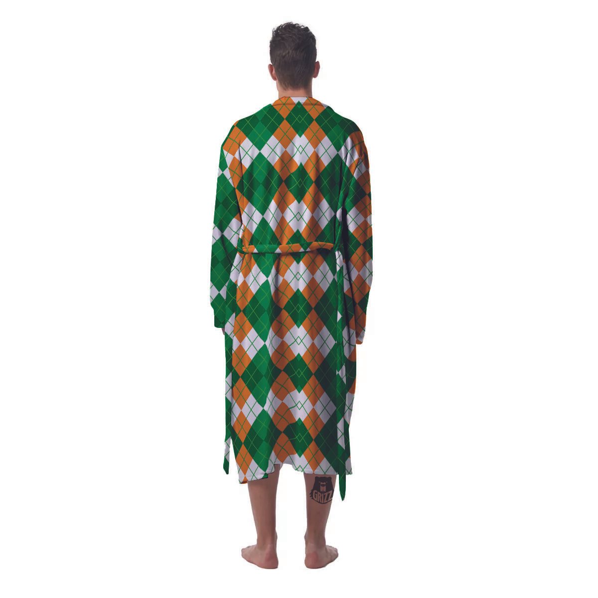 Argyle Irish Themed Print Pattern Men's Robe-grizzshop