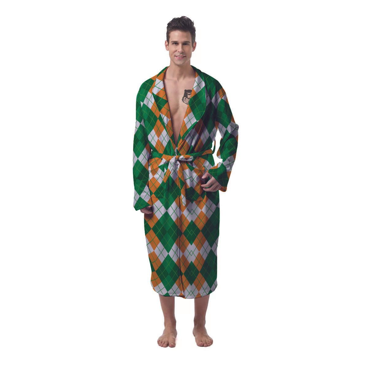 Argyle Irish Themed Print Pattern Men's Robe-grizzshop