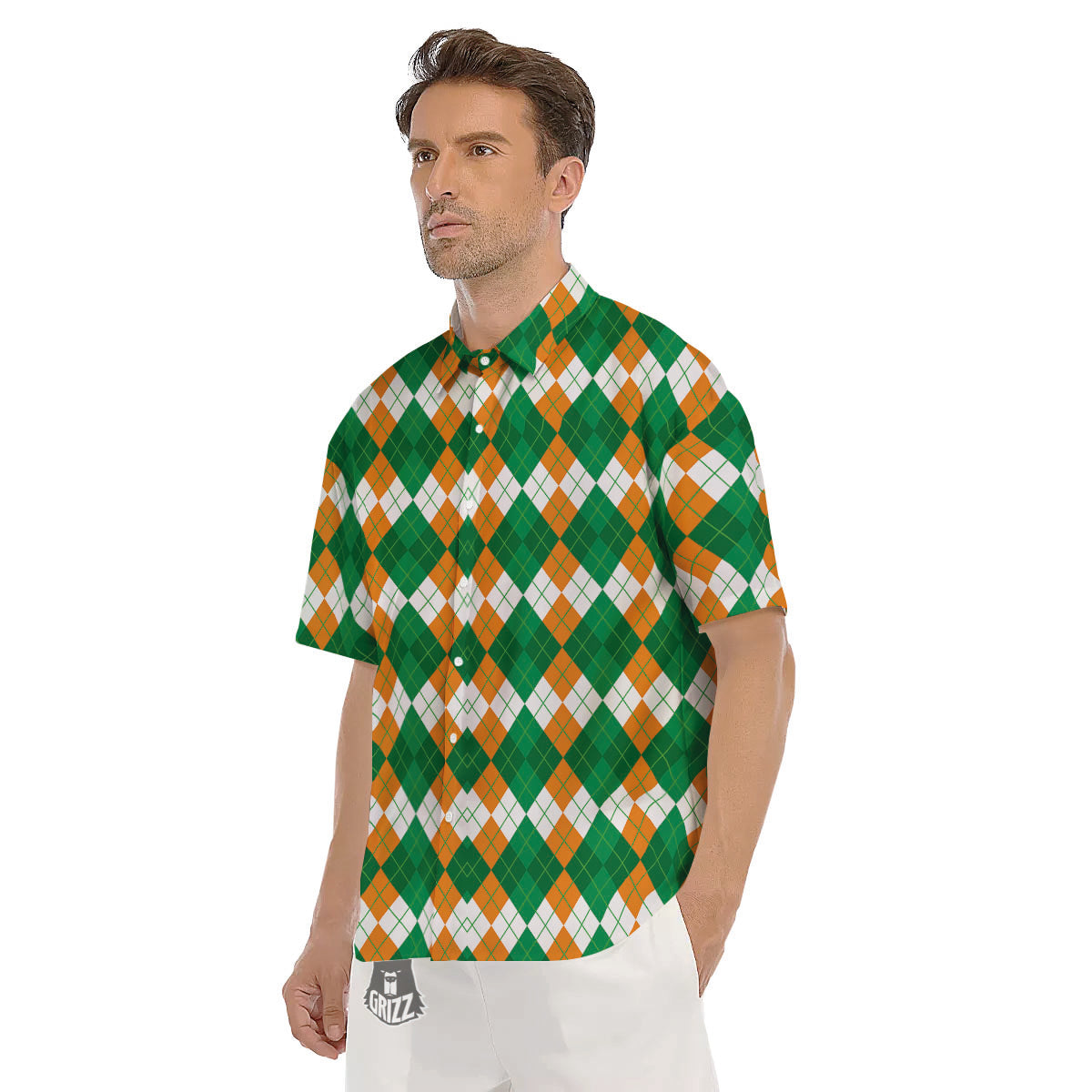 Argyle Irish Themed Print Pattern Men's Short Sleeve Shirts-grizzshop