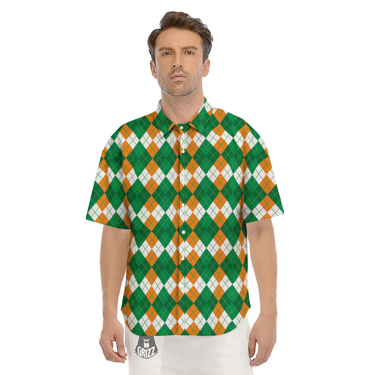 Argyle Irish Themed Print Pattern Men's Short Sleeve Shirts-grizzshop