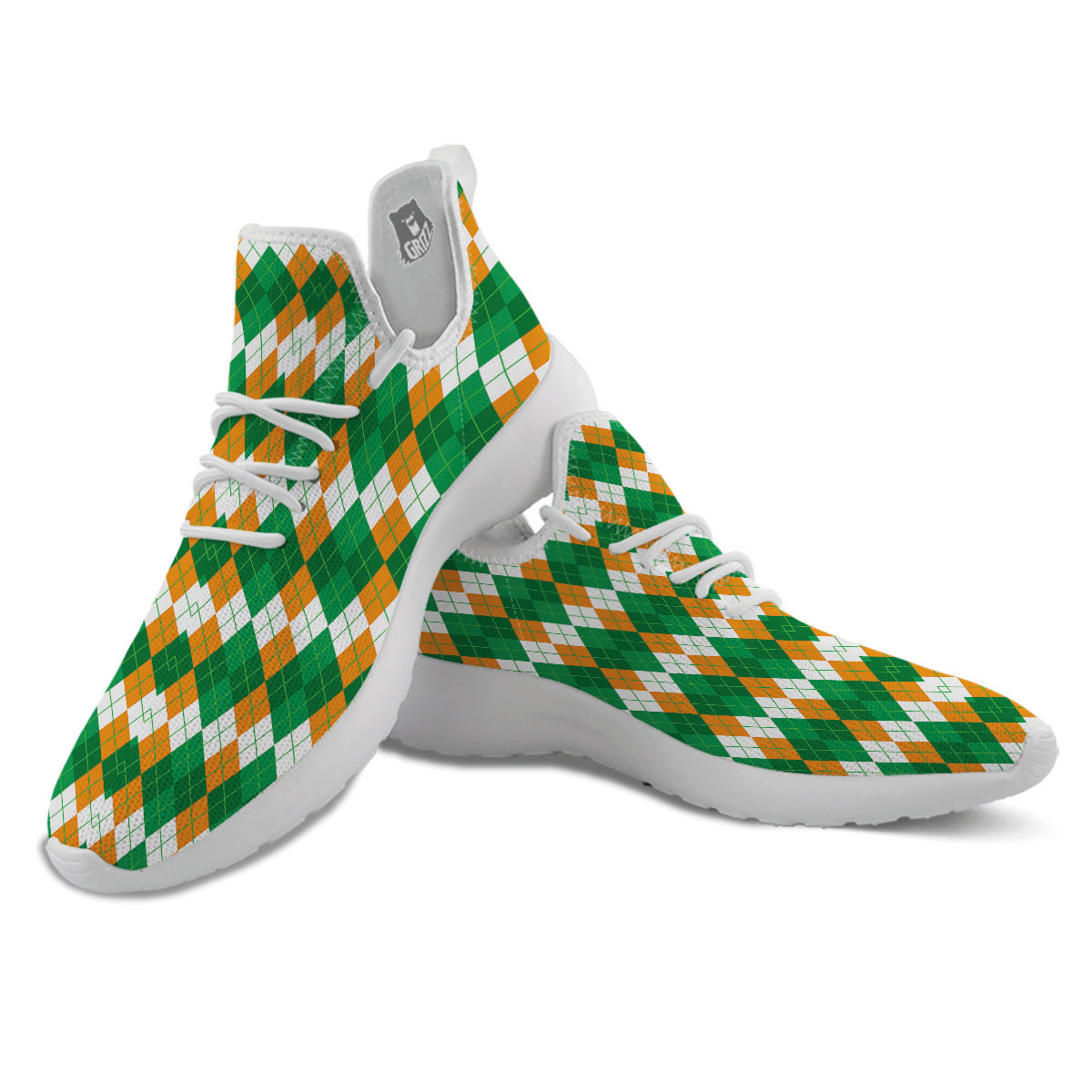 Argyle Irish Themed Print Pattern White Athletic Shoes-grizzshop