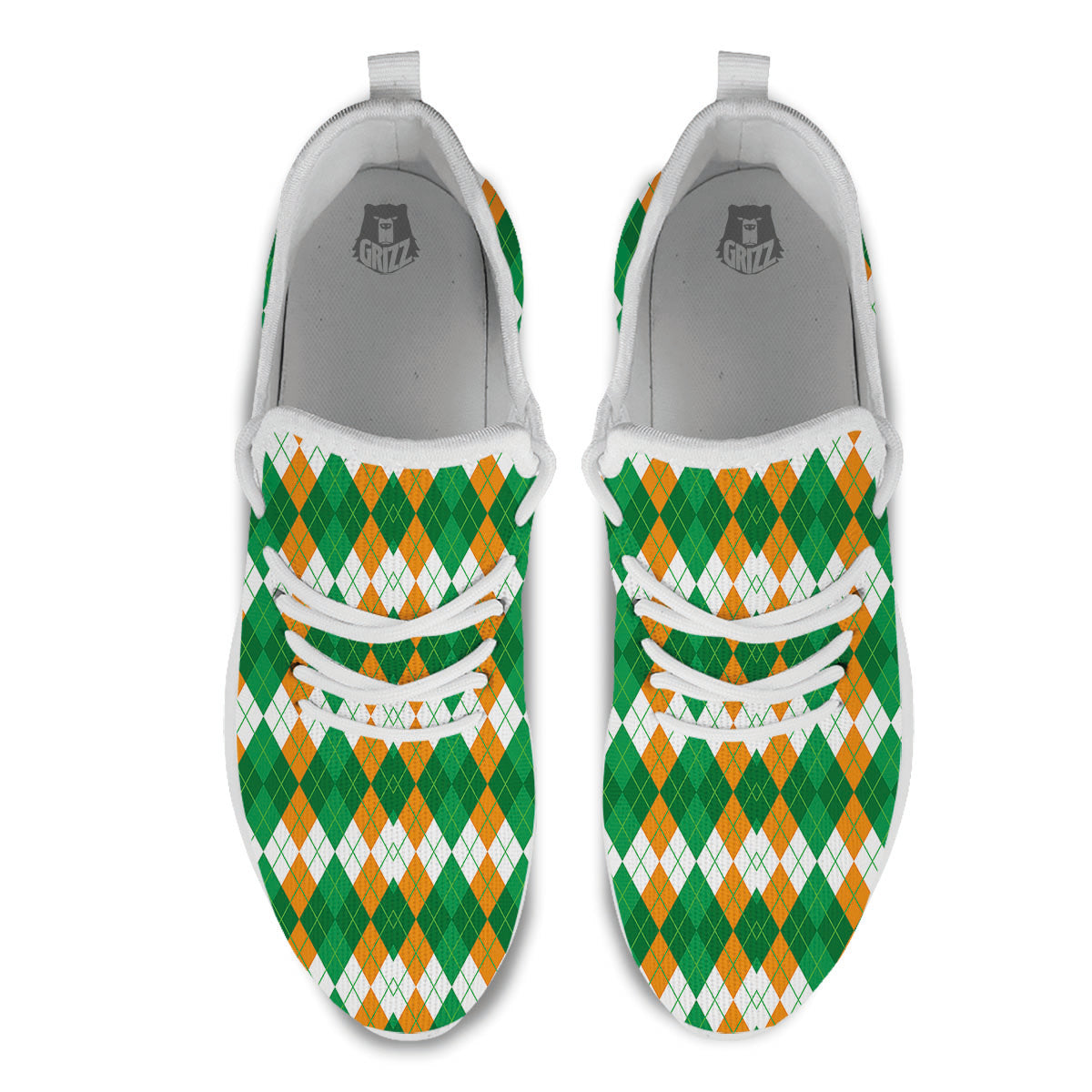 Argyle Irish Themed Print Pattern White Athletic Shoes-grizzshop