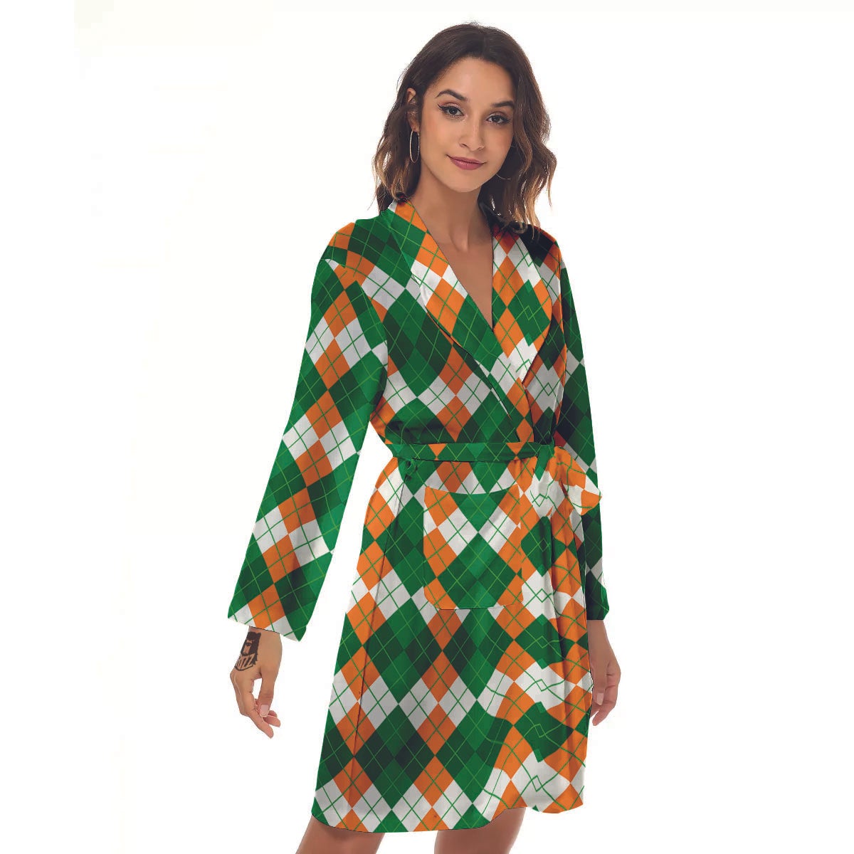 Argyle Irish Themed Print Pattern Women's Robe-grizzshop