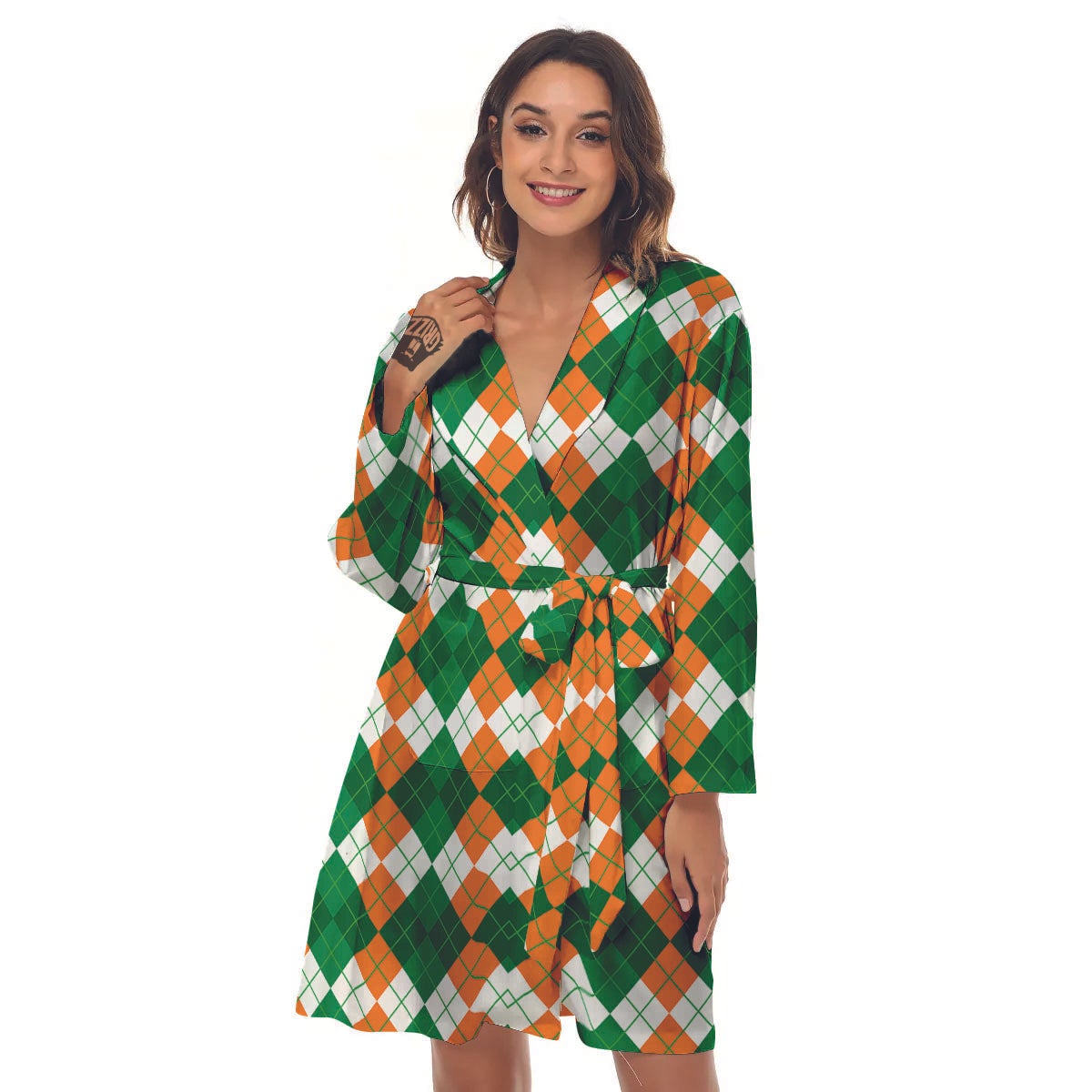 Argyle Irish Themed Print Pattern Women's Robe-grizzshop
