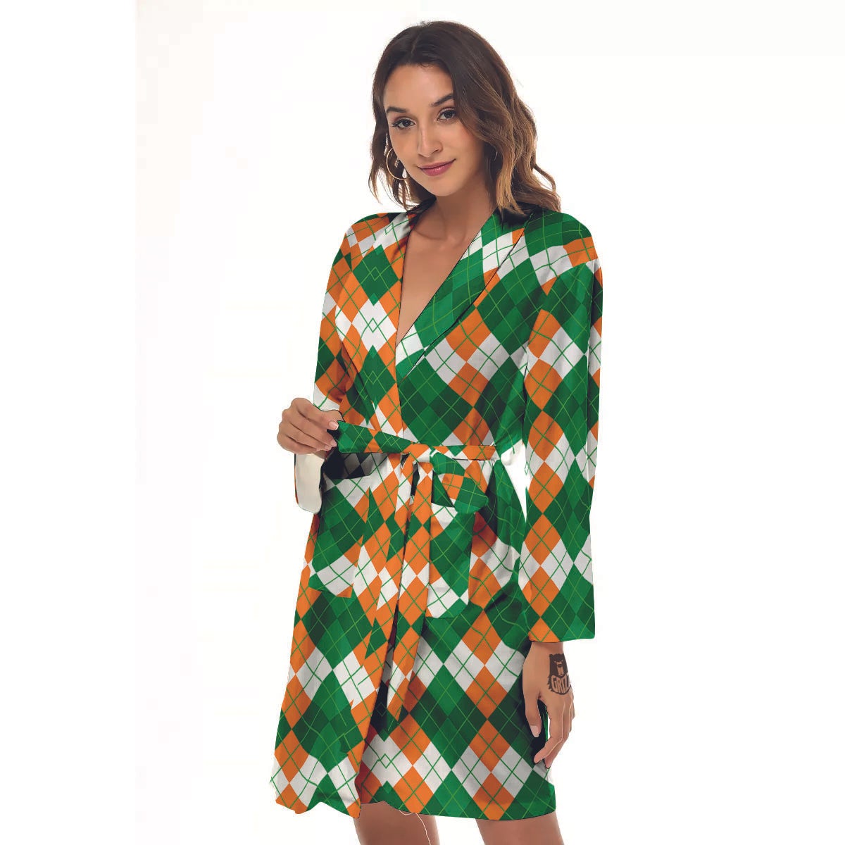 Argyle Irish Themed Print Pattern Women's Robe-grizzshop