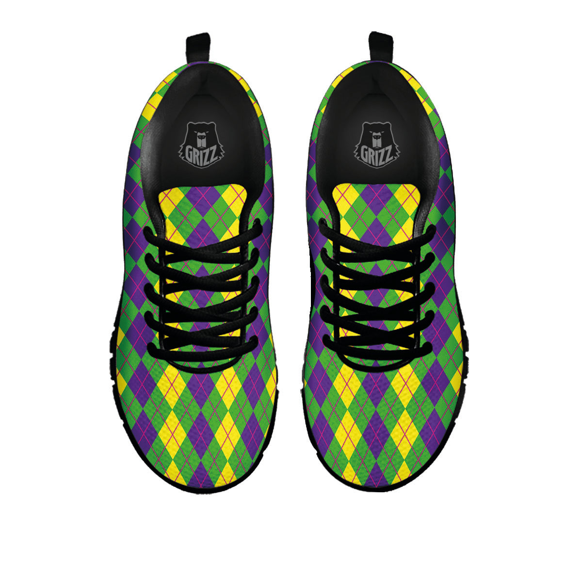 Argyle Mardi Gras Print Pattern Black Sneaker-grizzshop