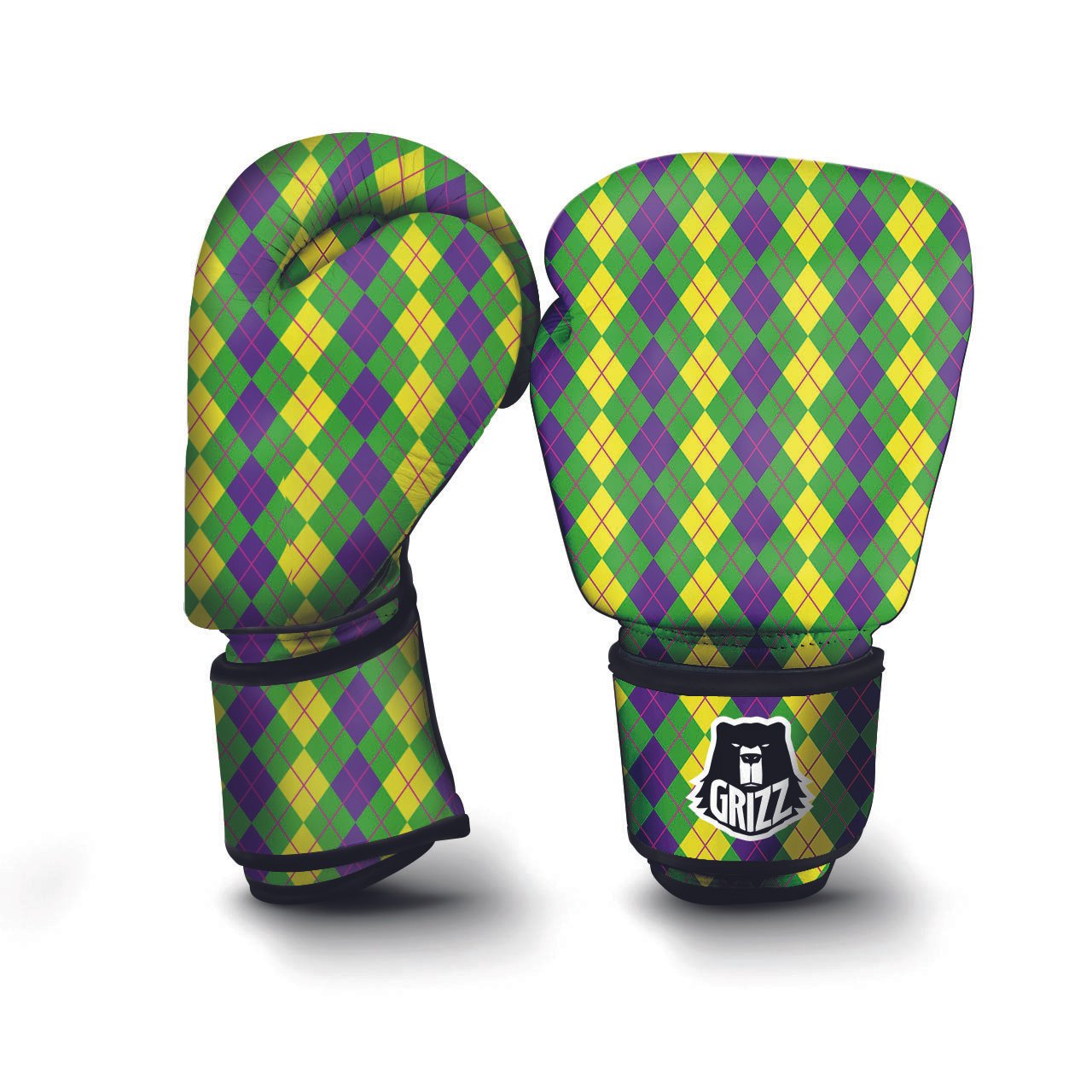 Argyle Mardi Gras Print Pattern Boxing Gloves-grizzshop