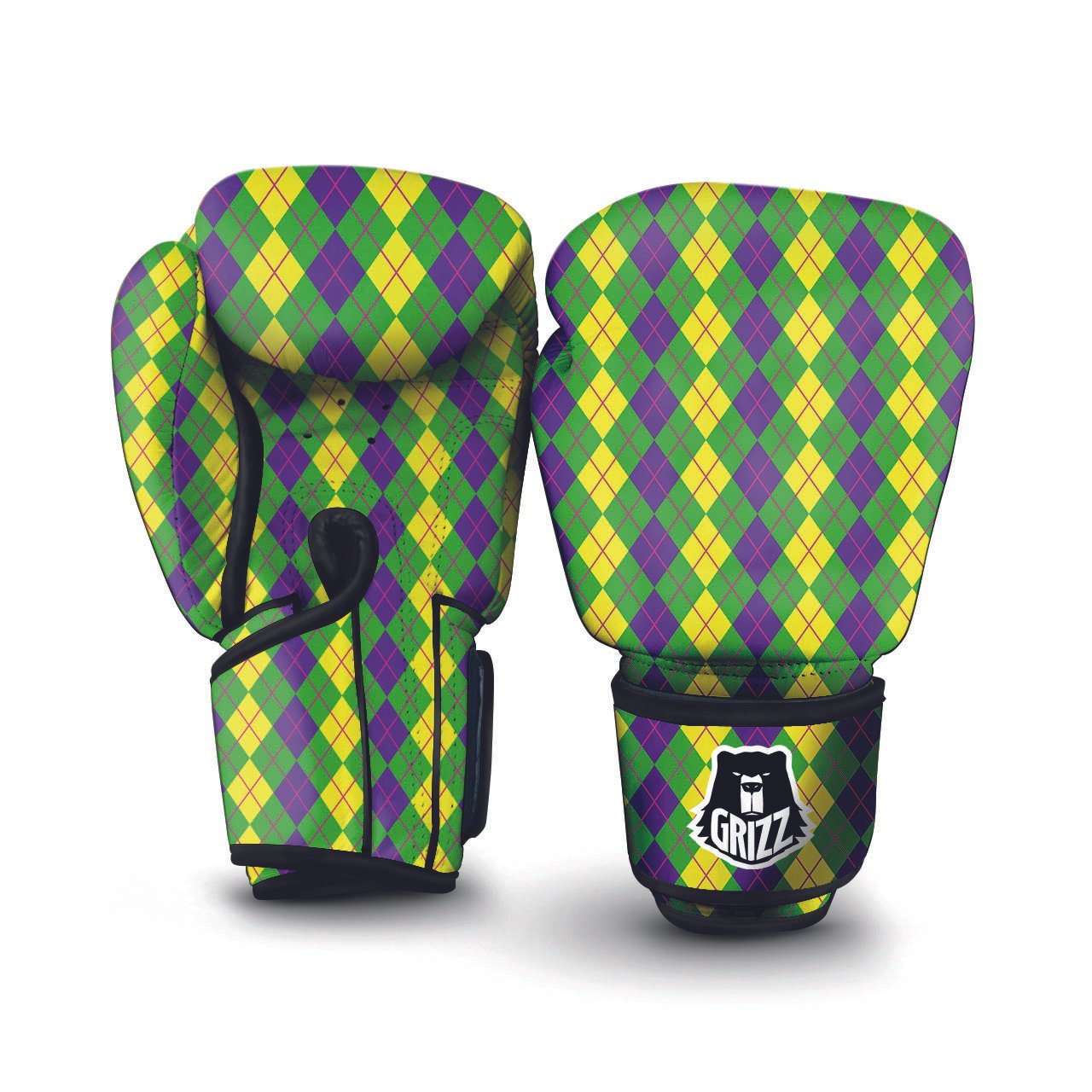 Argyle Mardi Gras Print Pattern Boxing Gloves-grizzshop