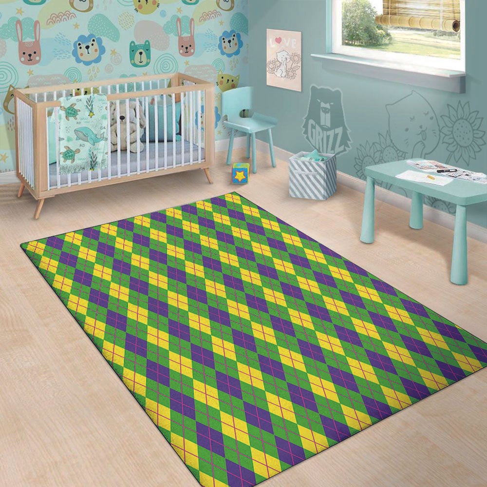 Argyle Mardi Gras Print Pattern Floor Mat-grizzshop
