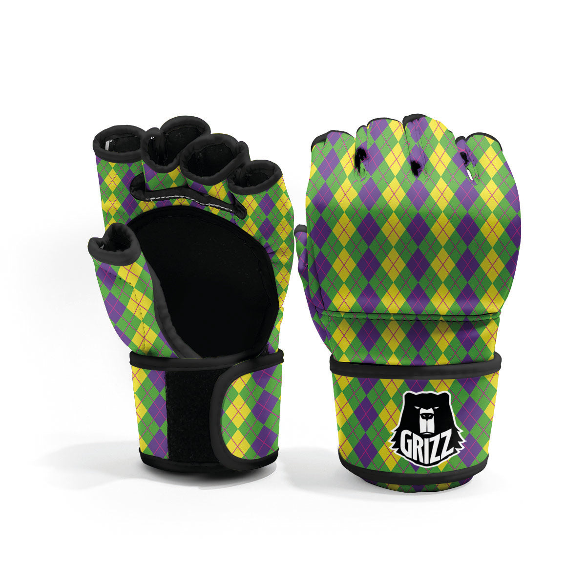 Argyle Mardi Gras Print Pattern MMA Gloves-grizzshop