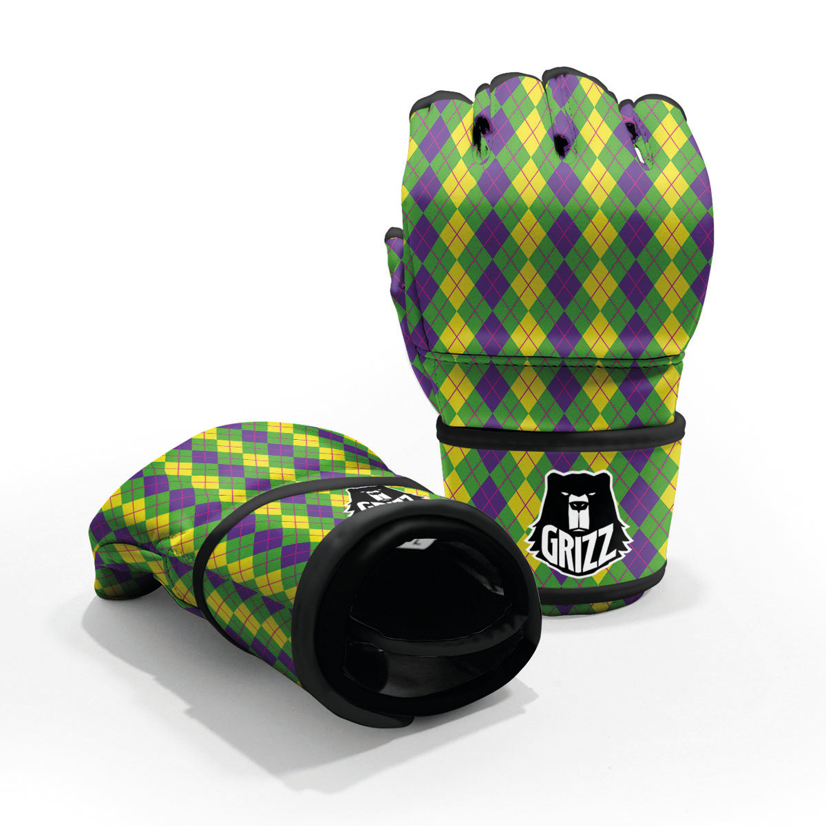 Argyle Mardi Gras Print Pattern MMA Gloves-grizzshop
