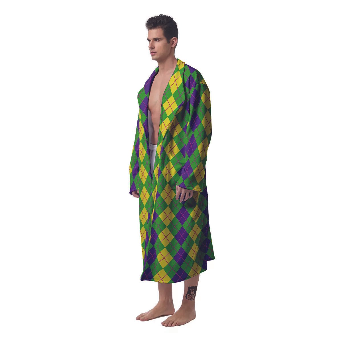 Argyle Mardi Gras Print Pattern Men's Robe-grizzshop