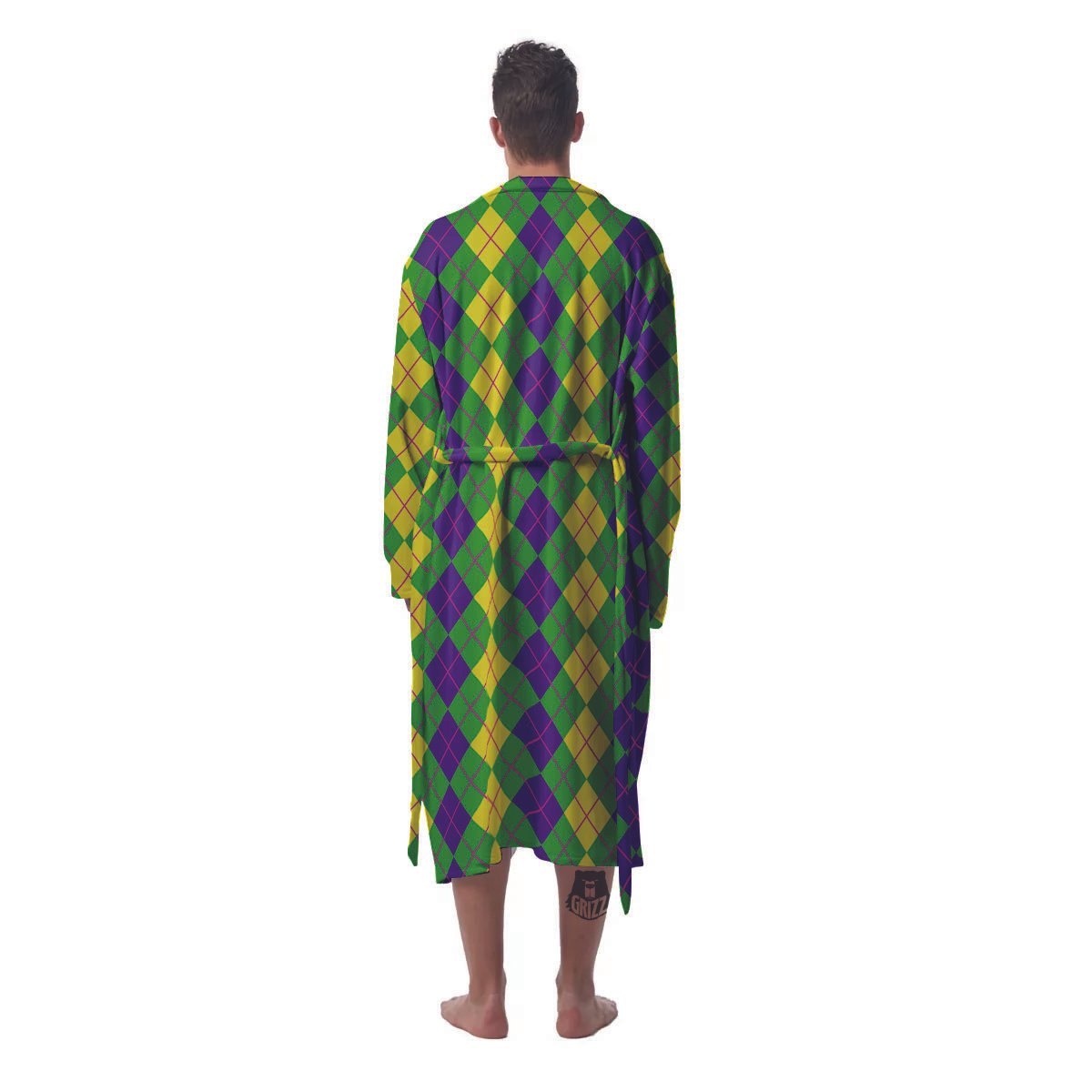 Argyle Mardi Gras Print Pattern Men's Robe-grizzshop