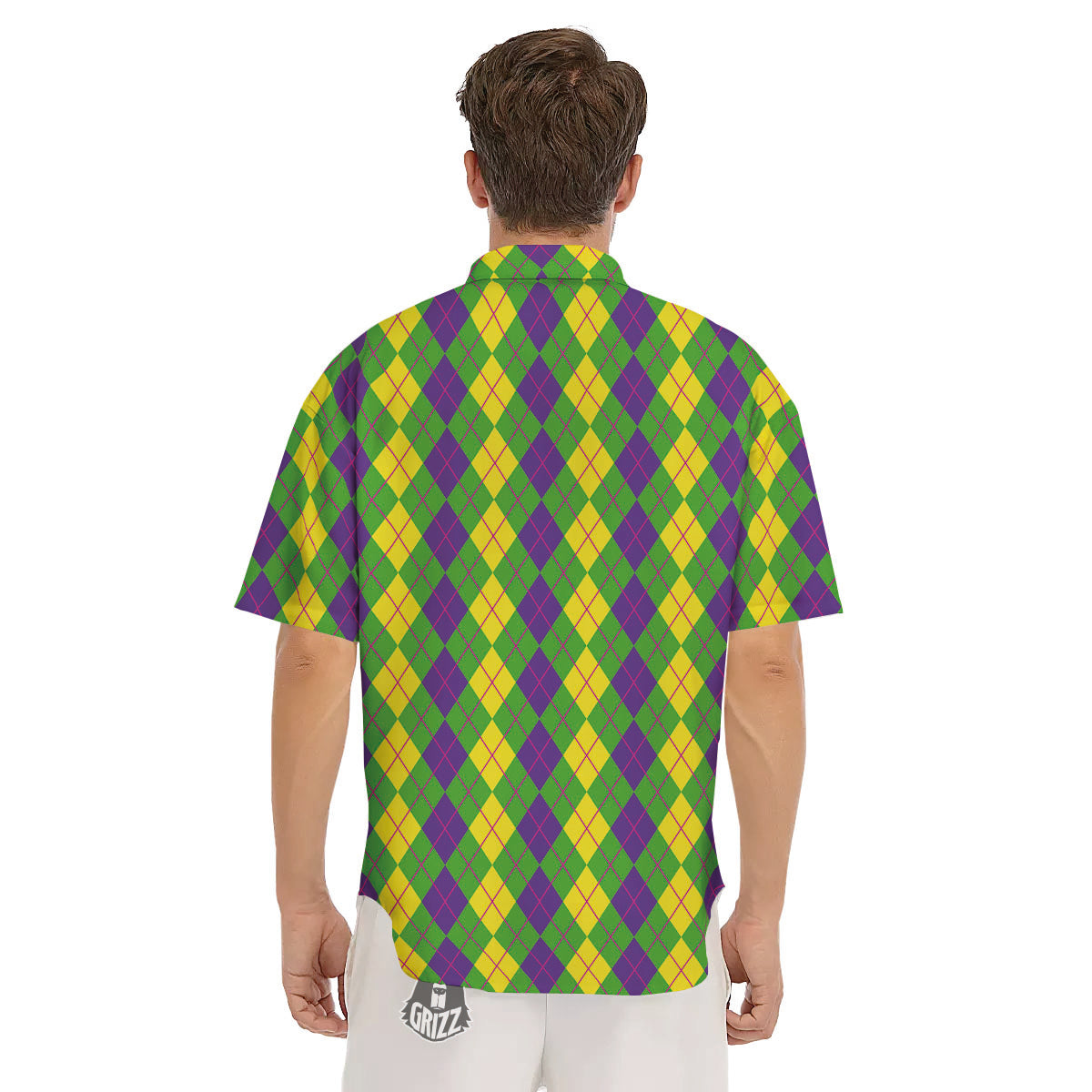 Argyle Mardi Gras Print Pattern Men's Short Sleeve Shirts-grizzshop