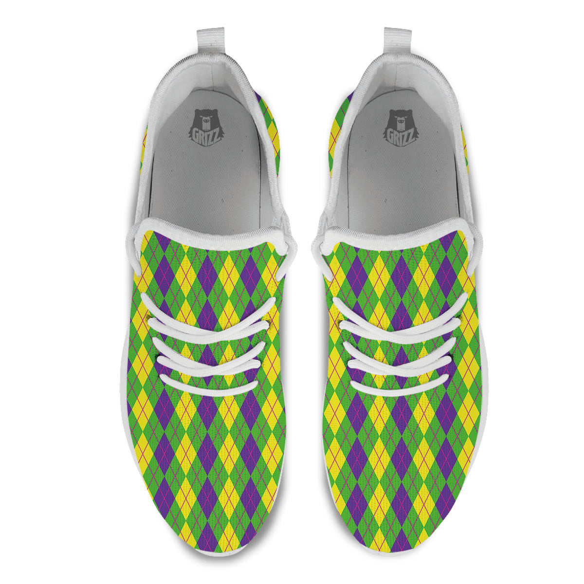 Argyle Mardi Gras Print Pattern White Athletic Shoes-grizzshop