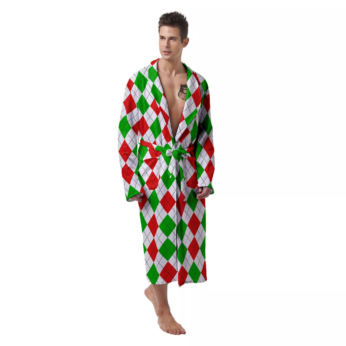 Argyle Merry Christmas Print Pattern Men's Robe-grizzshop