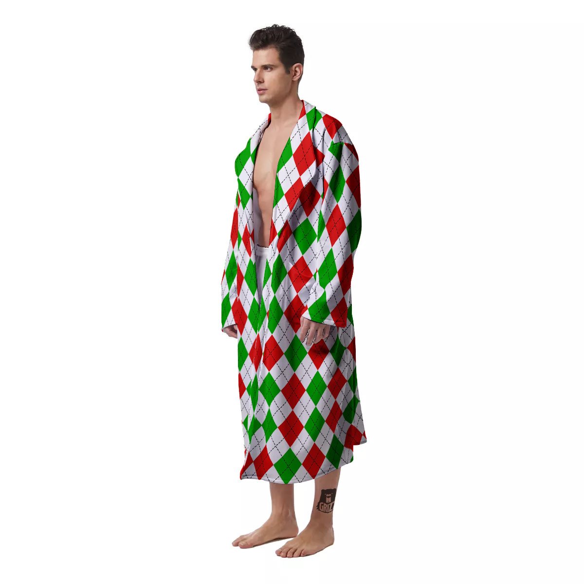 Argyle Merry Christmas Print Pattern Men's Robe-grizzshop
