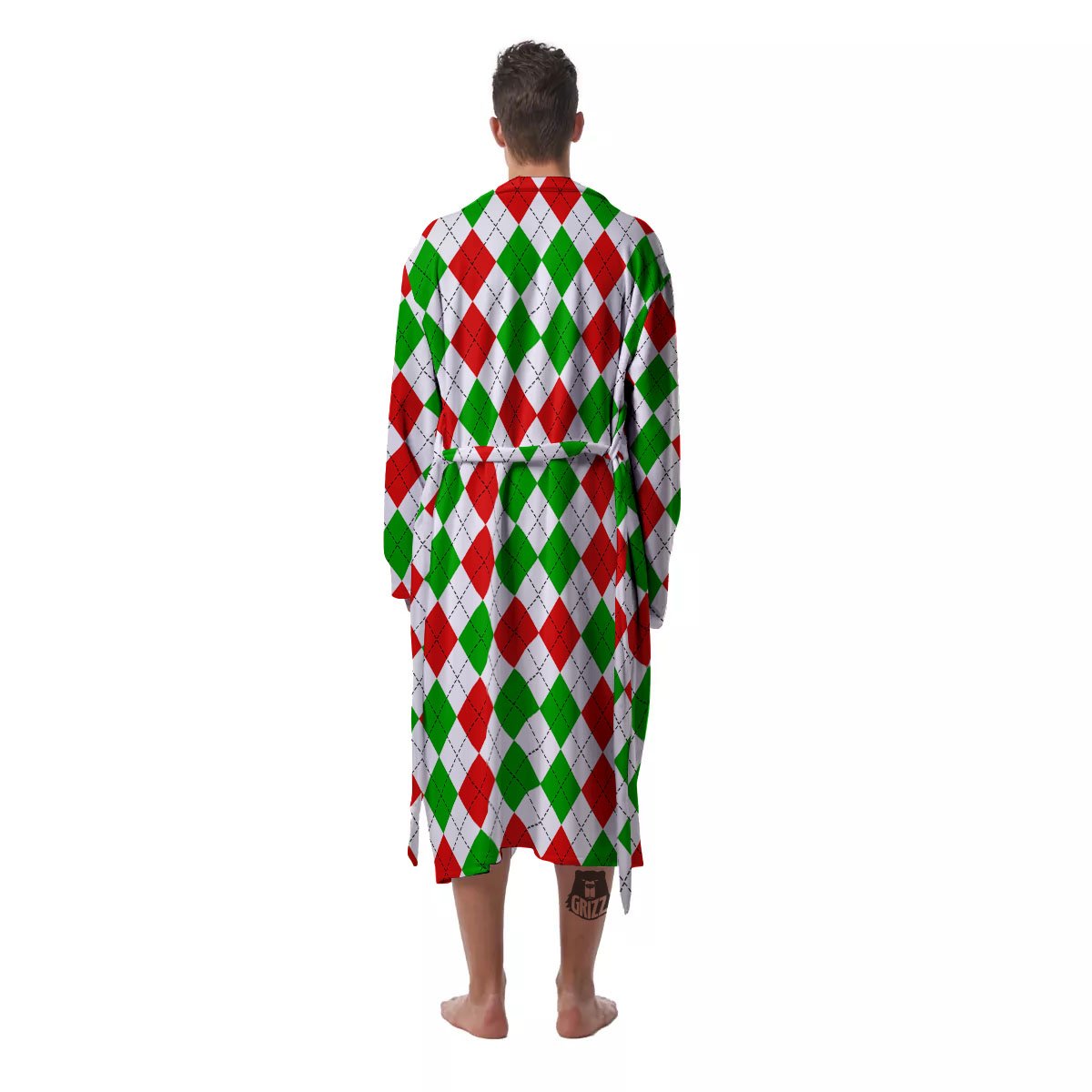 Argyle Merry Christmas Print Pattern Men's Robe-grizzshop