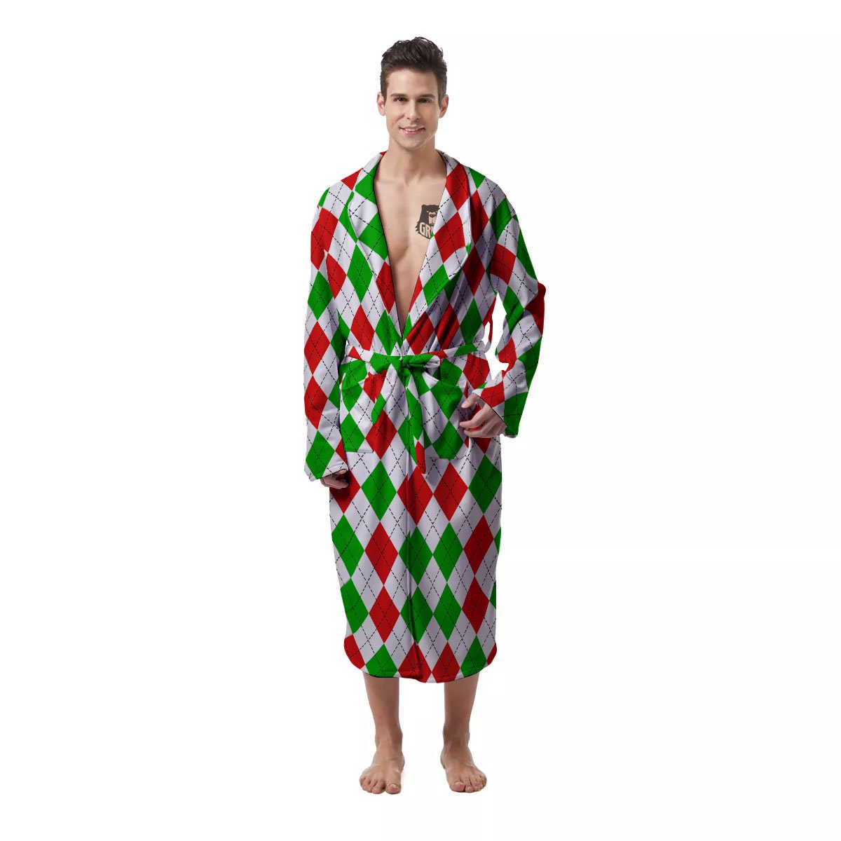 Argyle Merry Christmas Print Pattern Men's Robe-grizzshop
