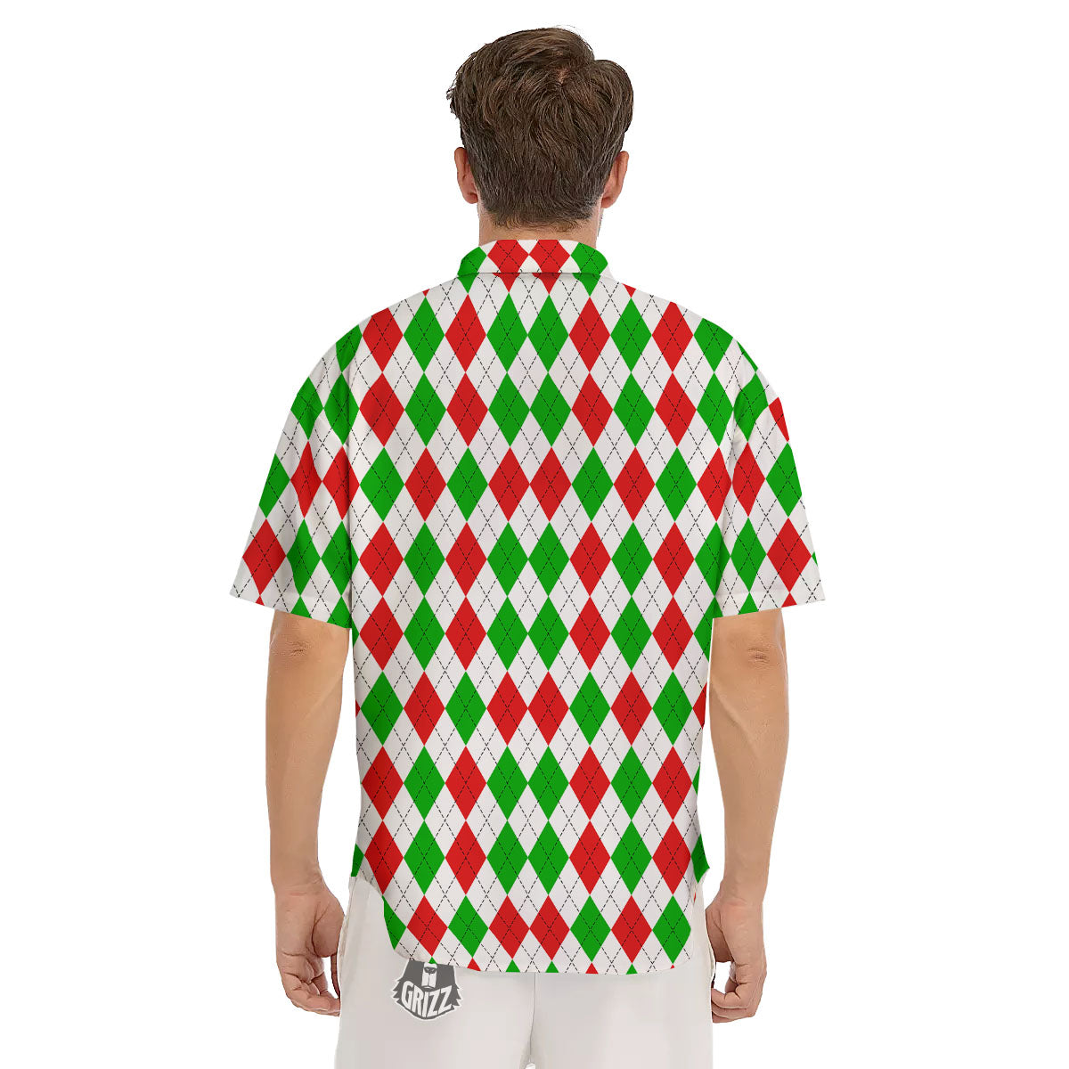 Argyle Merry Christmas Print Pattern Men's Short Sleeve Shirts-grizzshop