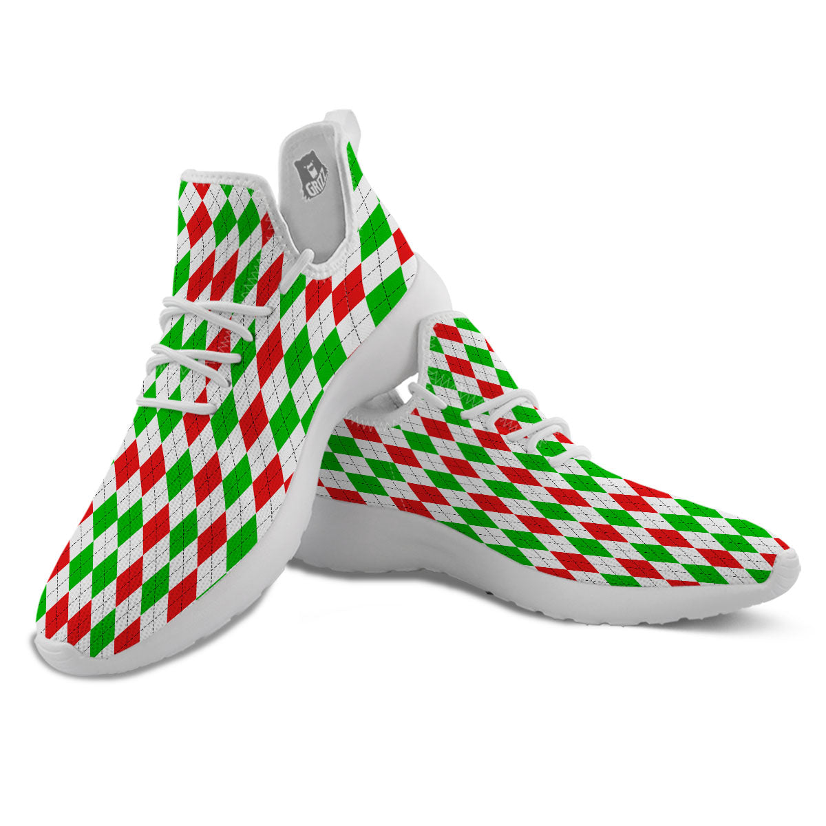 Argyle Merry Christmas Print Pattern White Athletic Shoes-grizzshop