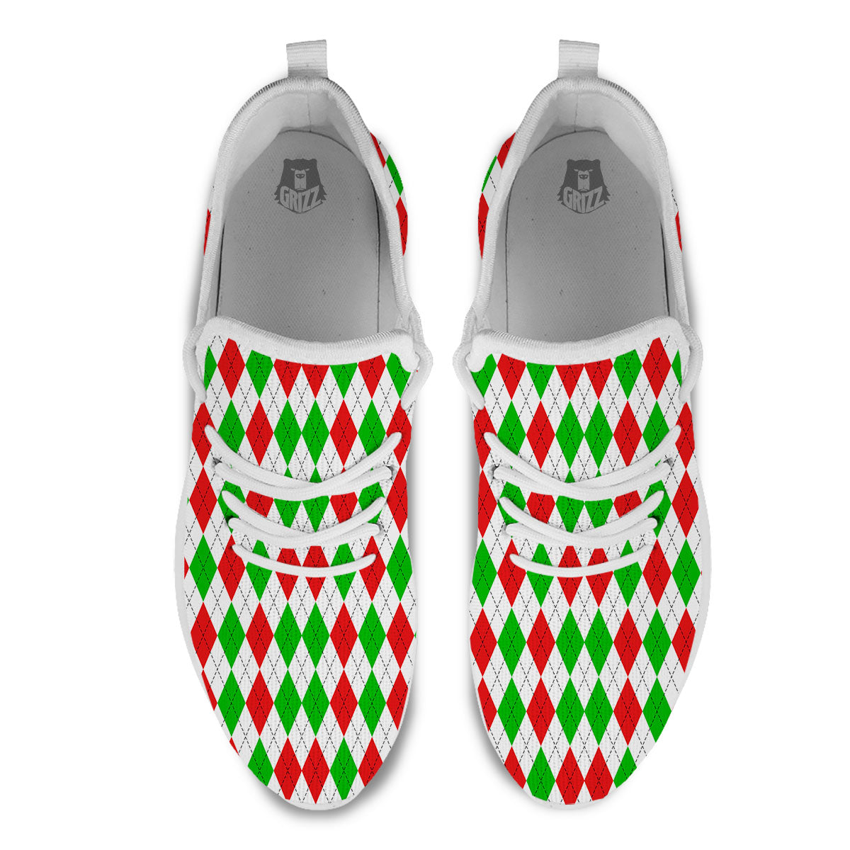 Argyle Merry Christmas Print Pattern White Athletic Shoes-grizzshop