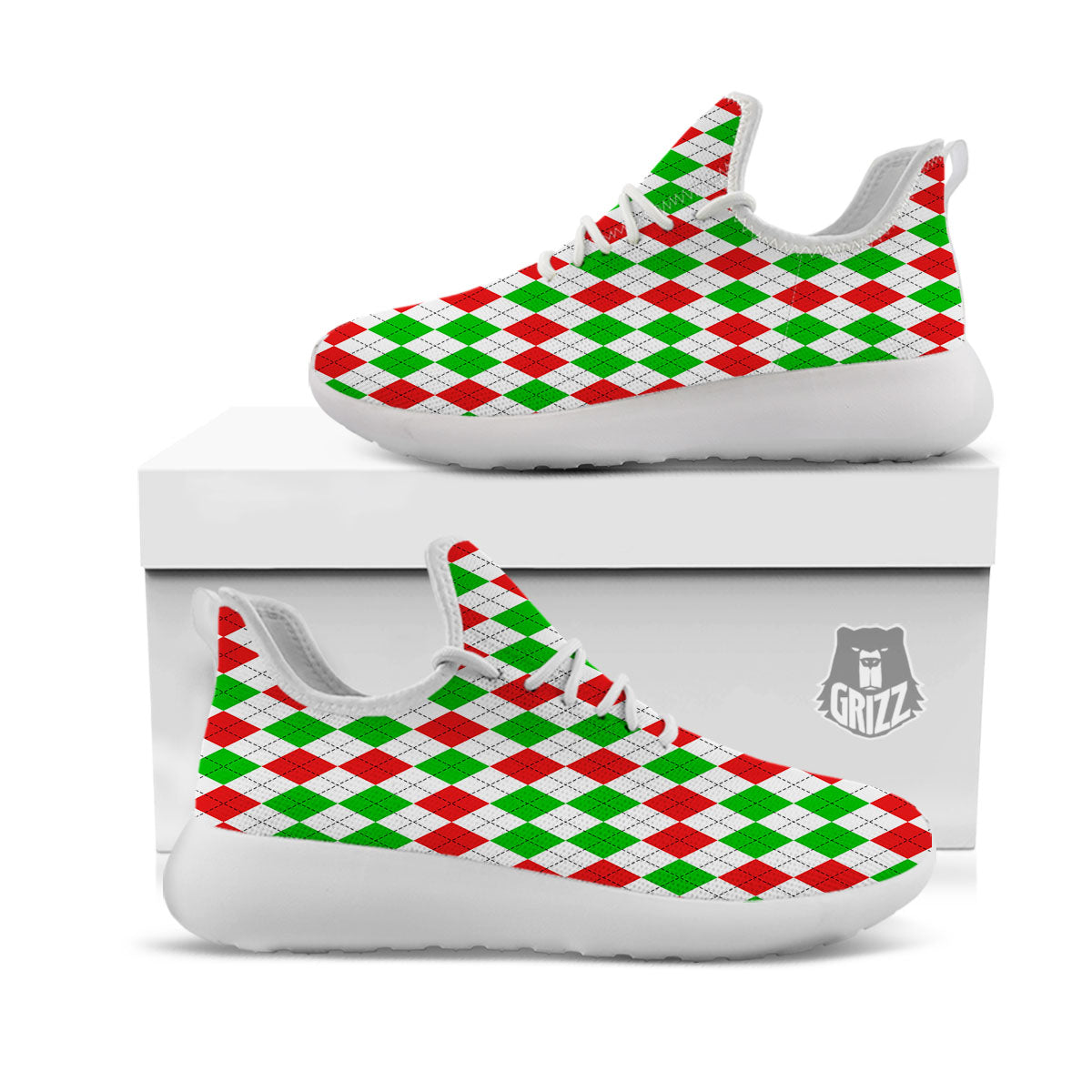 Argyle Merry Christmas Print Pattern White Athletic Shoes-grizzshop