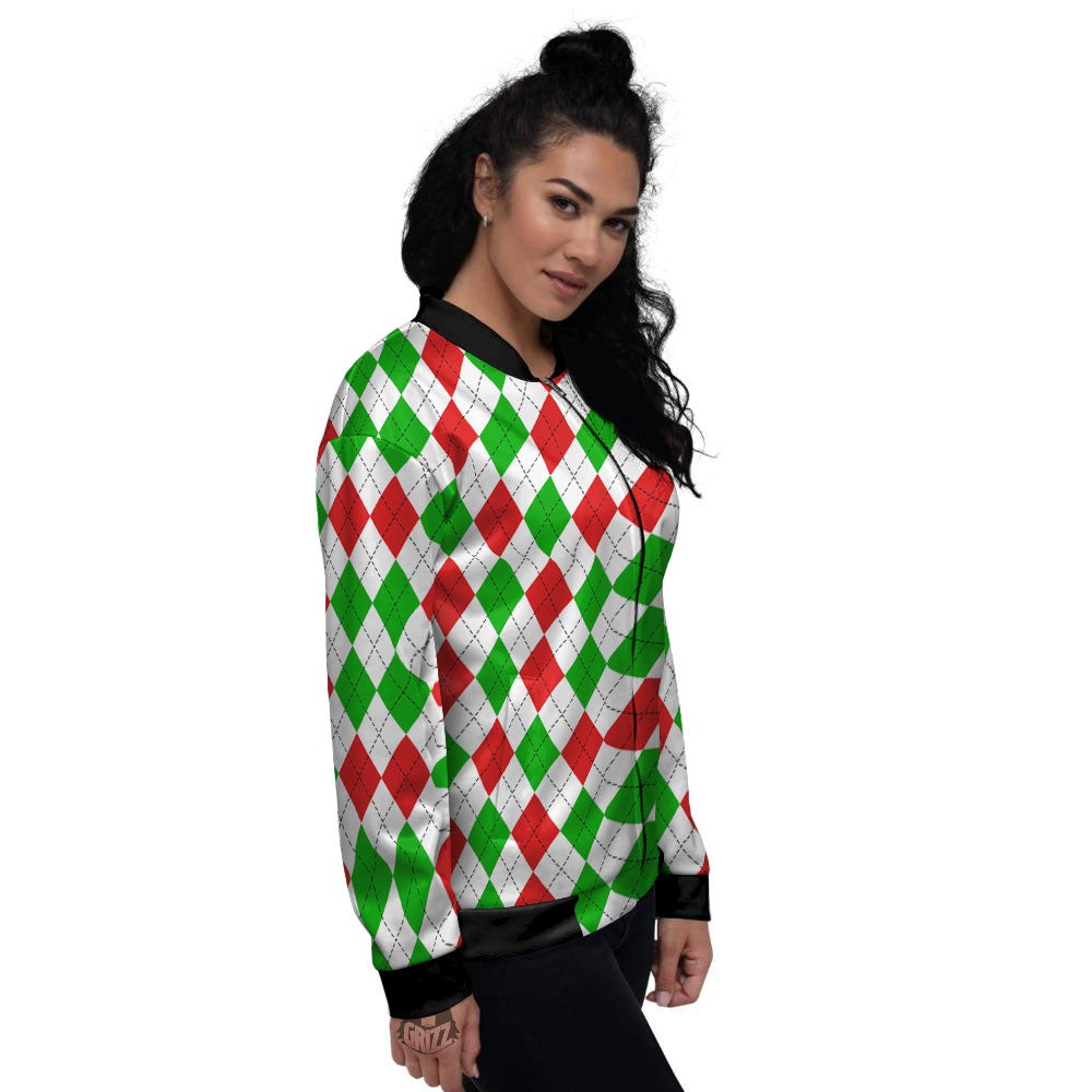 Argyle Merry Christmas Print Pattern Women's Bomber Jacket-grizzshop