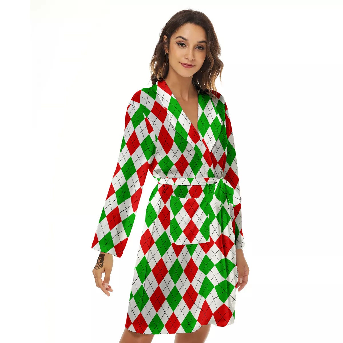Argyle Merry Christmas Print Pattern Women's Robe-grizzshop