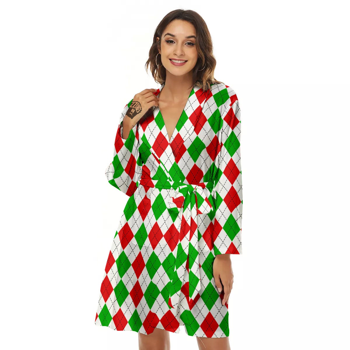Argyle Merry Christmas Print Pattern Women's Robe-grizzshop