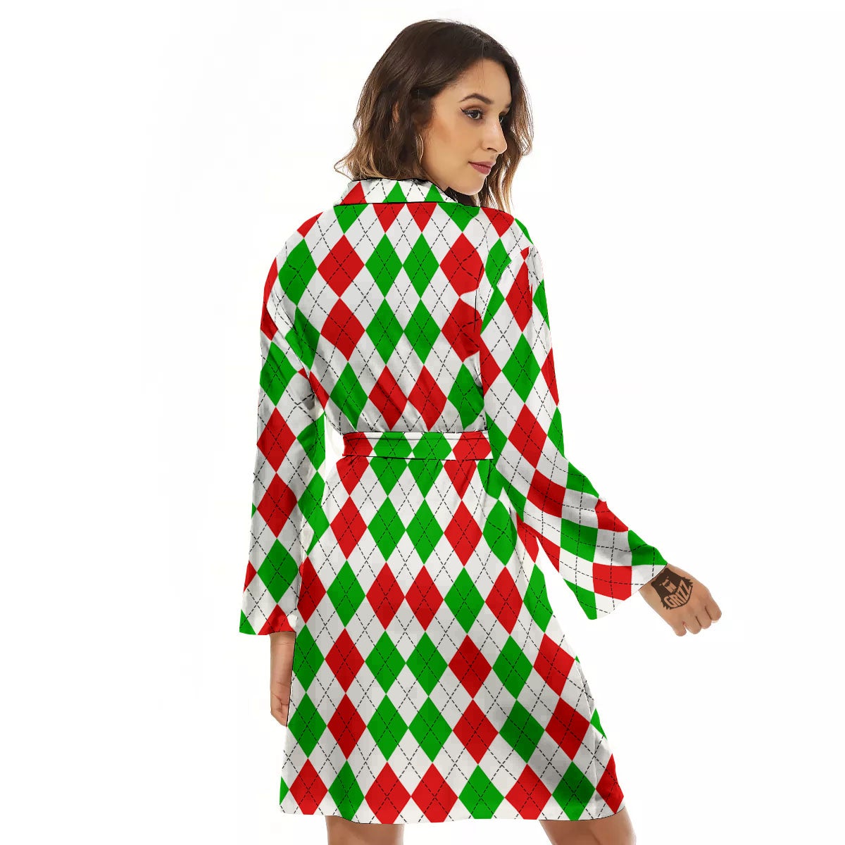 Argyle Merry Christmas Print Pattern Women's Robe-grizzshop