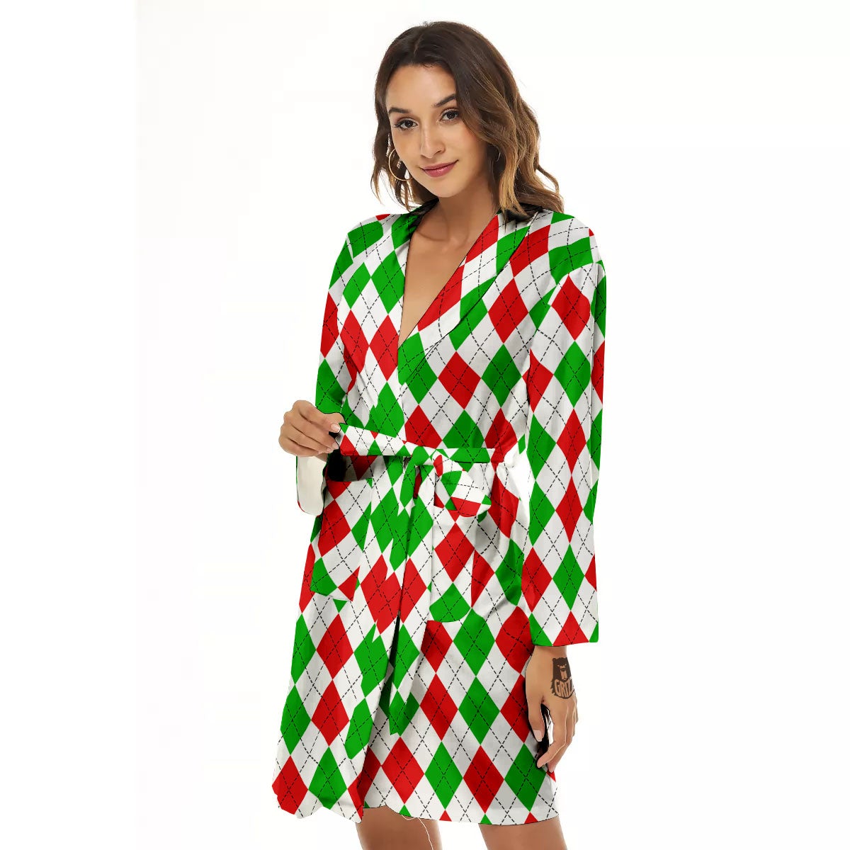 Argyle Merry Christmas Print Pattern Women's Robe-grizzshop