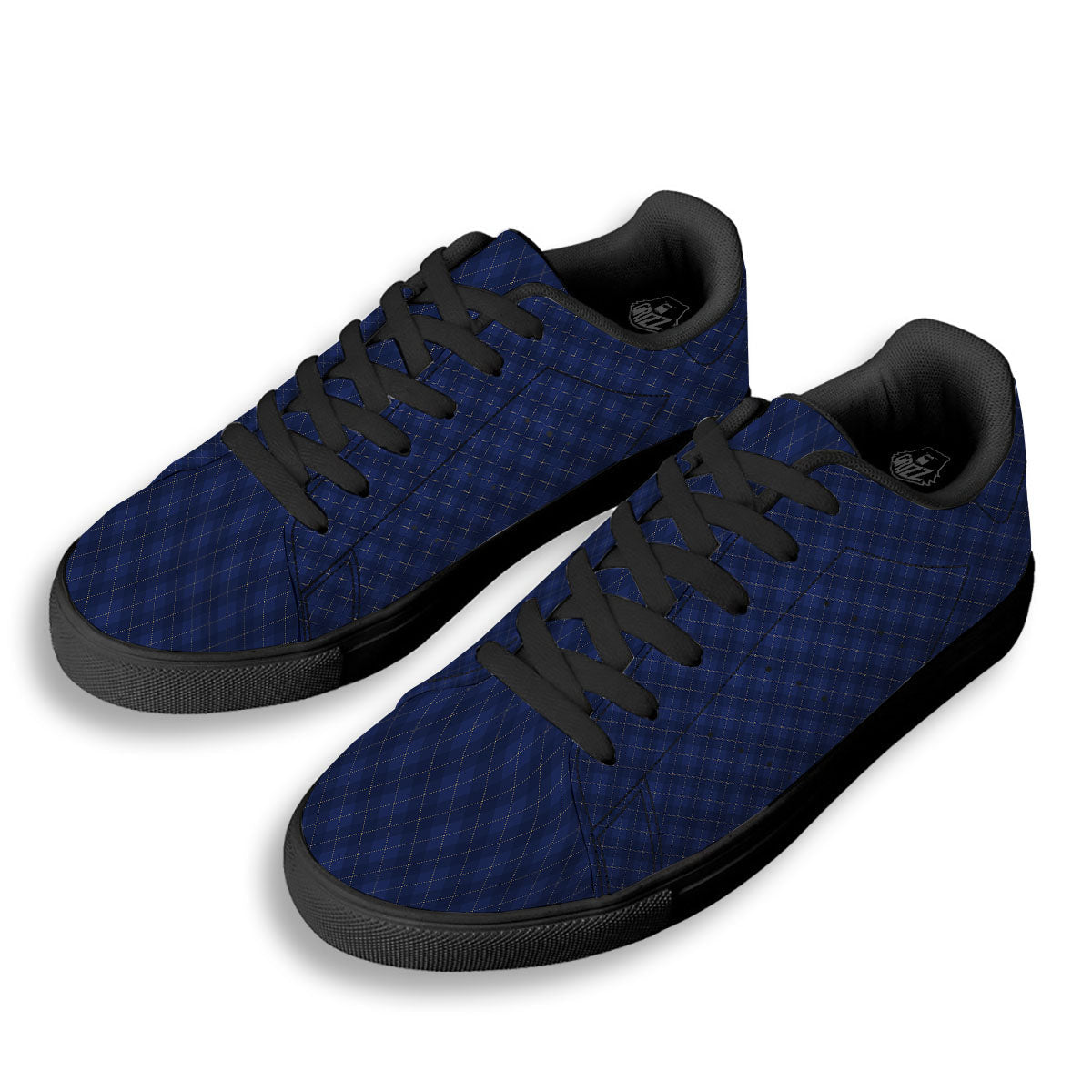 Argyle Navy Blue Print Pattern Black Low Top Sneakers-grizzshop