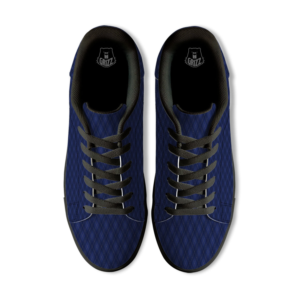 Argyle Navy Blue Print Pattern Black Low Top Sneakers-grizzshop