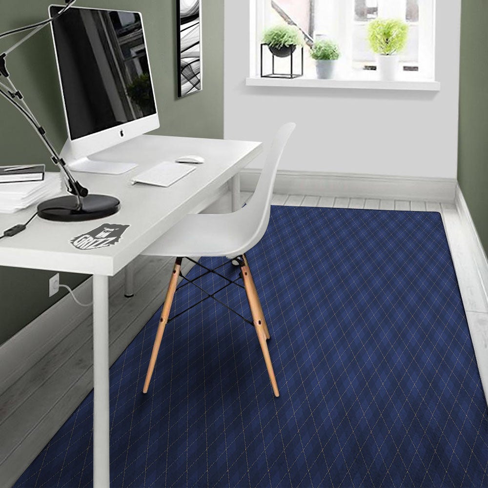 Argyle Navy Blue Print Pattern Floor Mat-grizzshop