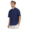 Argyle Navy Blue Print Pattern Men's Short Sleeve Shirts-grizzshop