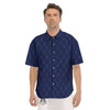 Argyle Navy Blue Print Pattern Men's Short Sleeve Shirts-grizzshop