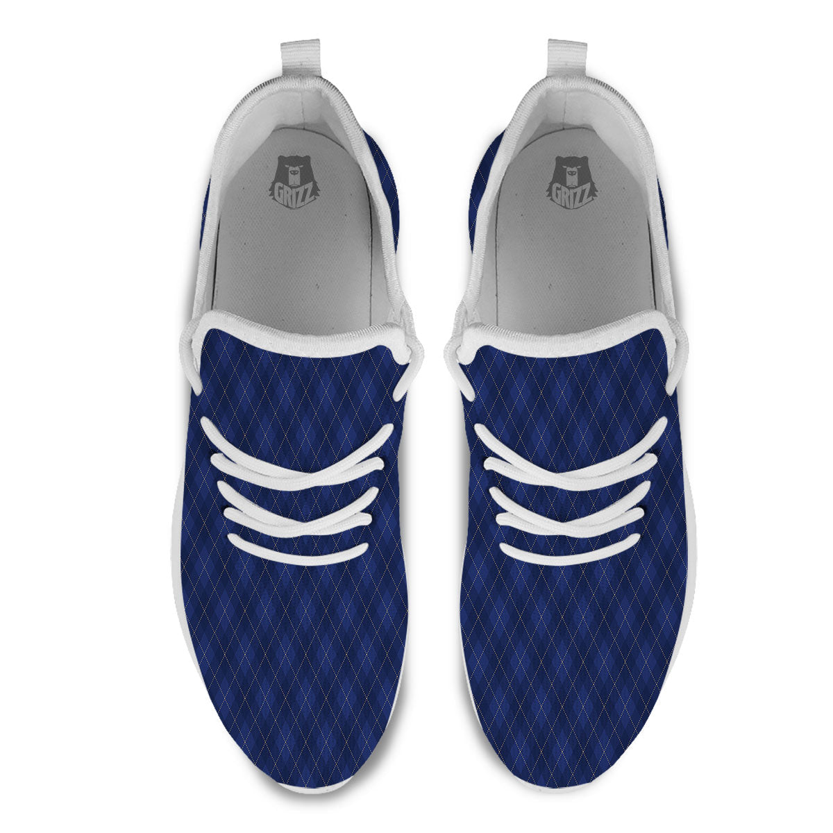 Argyle Navy Blue Print Pattern White Athletic Shoes-grizzshop