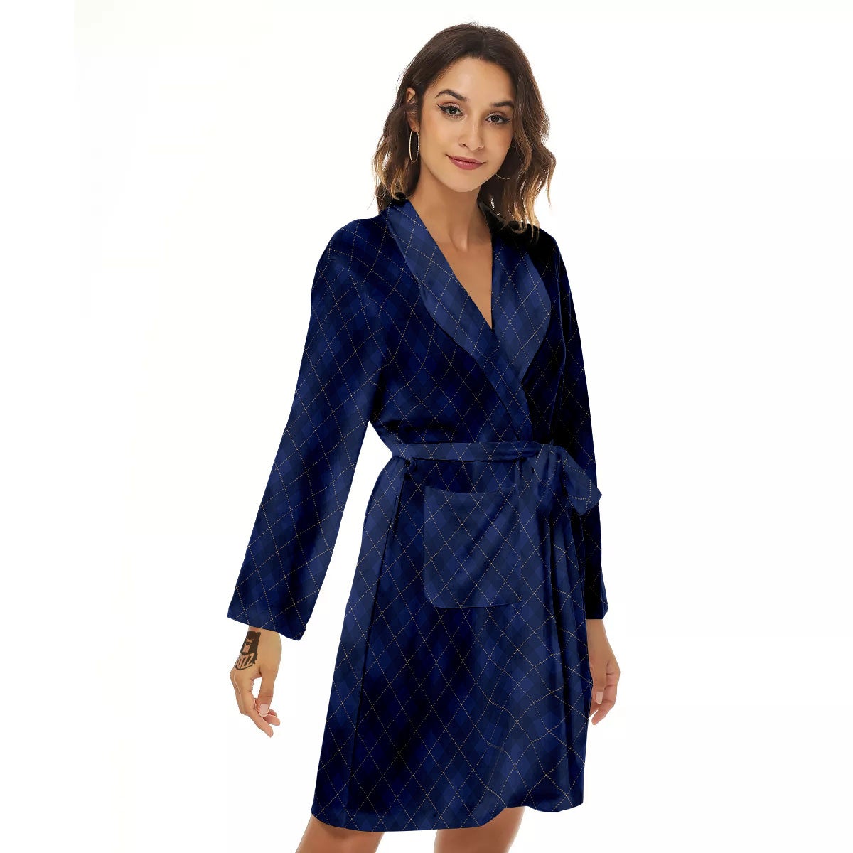 Argyle Navy Blue Print Pattern Women's Robe-grizzshop