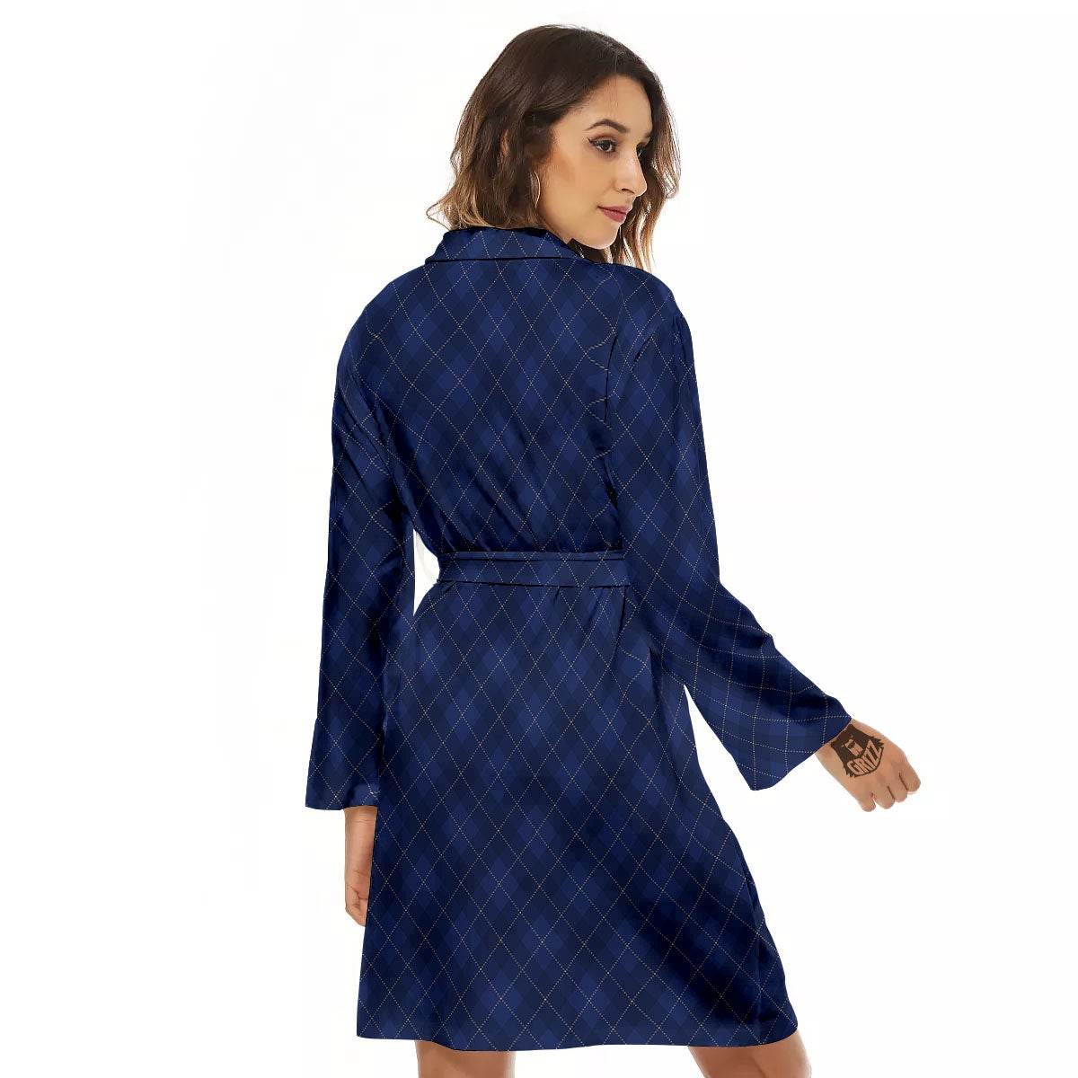 Argyle Navy Blue Print Pattern Women's Robe-grizzshop