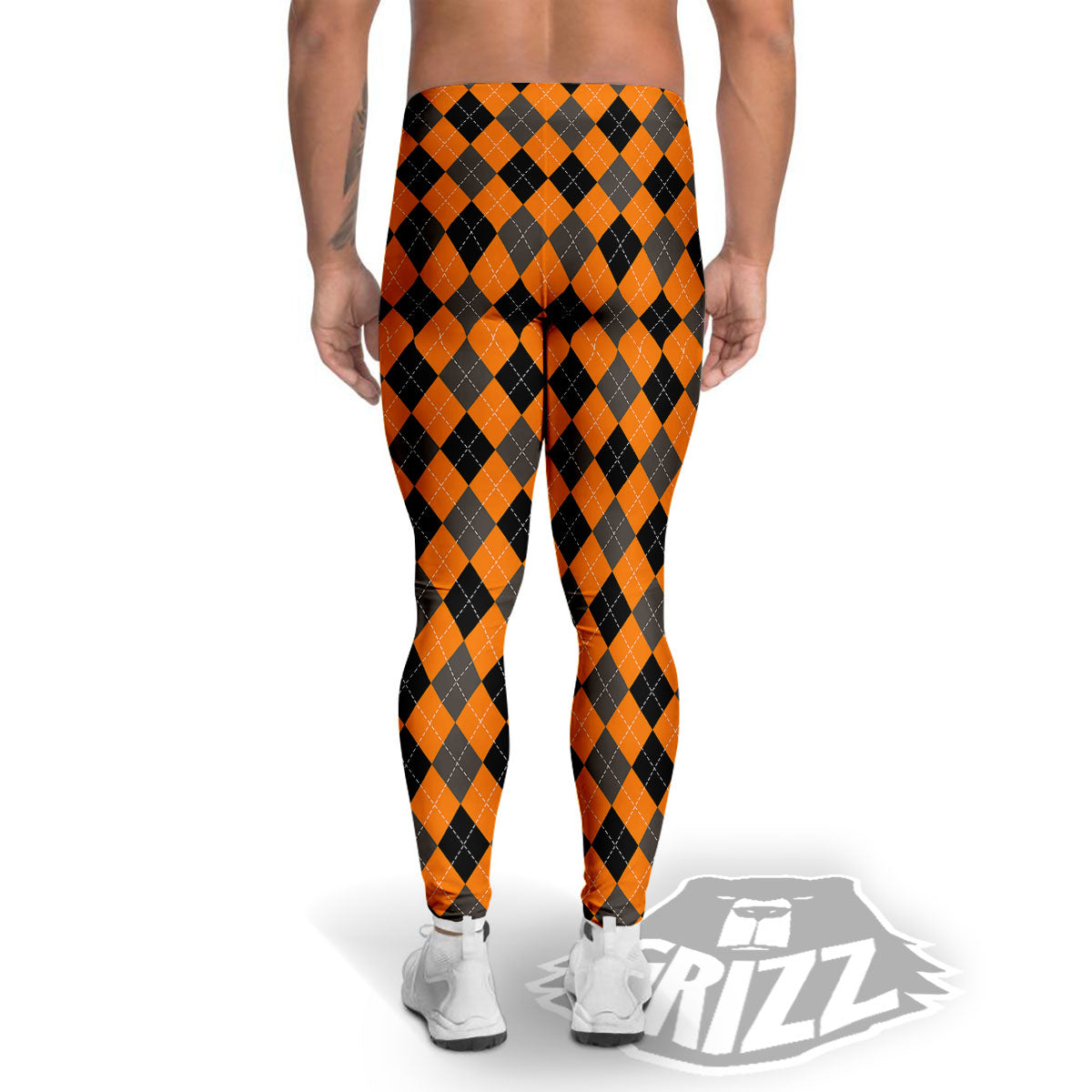 Argyle Orange And Black Print Pattern Men's Leggings-grizzshop