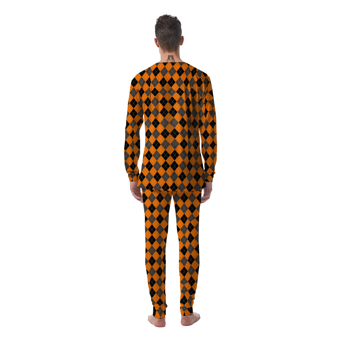 Argyle Orange And Black Print Pattern Men's Pajamas-grizzshop