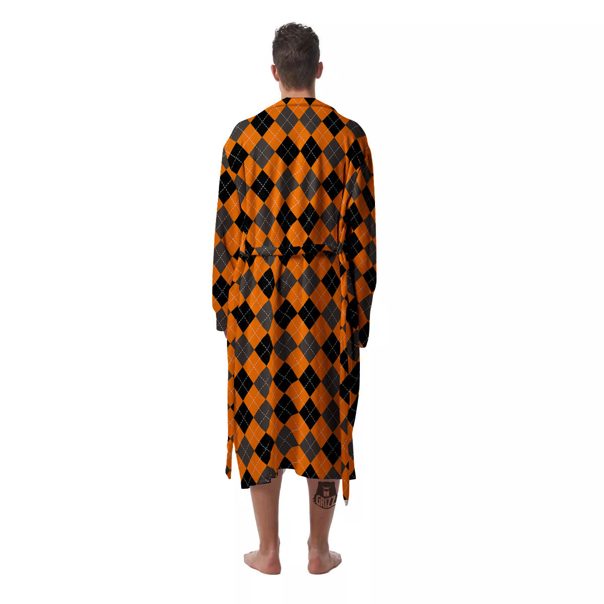 Argyle Orange And Black Print Pattern Men's Robe-grizzshop