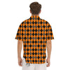 Argyle Orange And Black Print Pattern Men's Short Sleeve Shirts-grizzshop