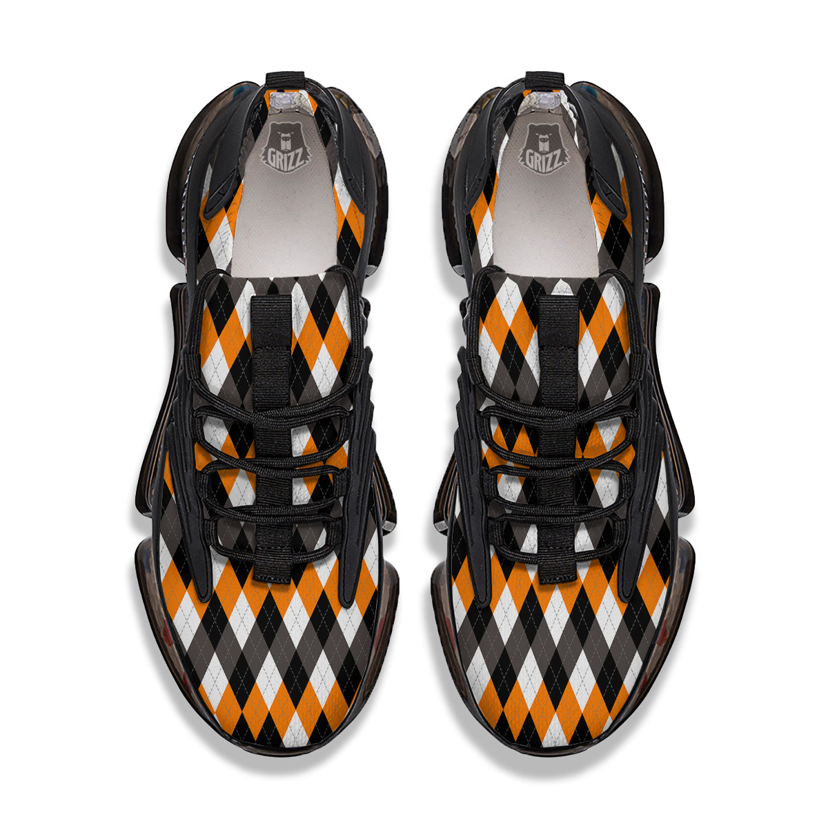 Argyle Orange Black And White Print Pattern Black Gym Shoes-grizzshop