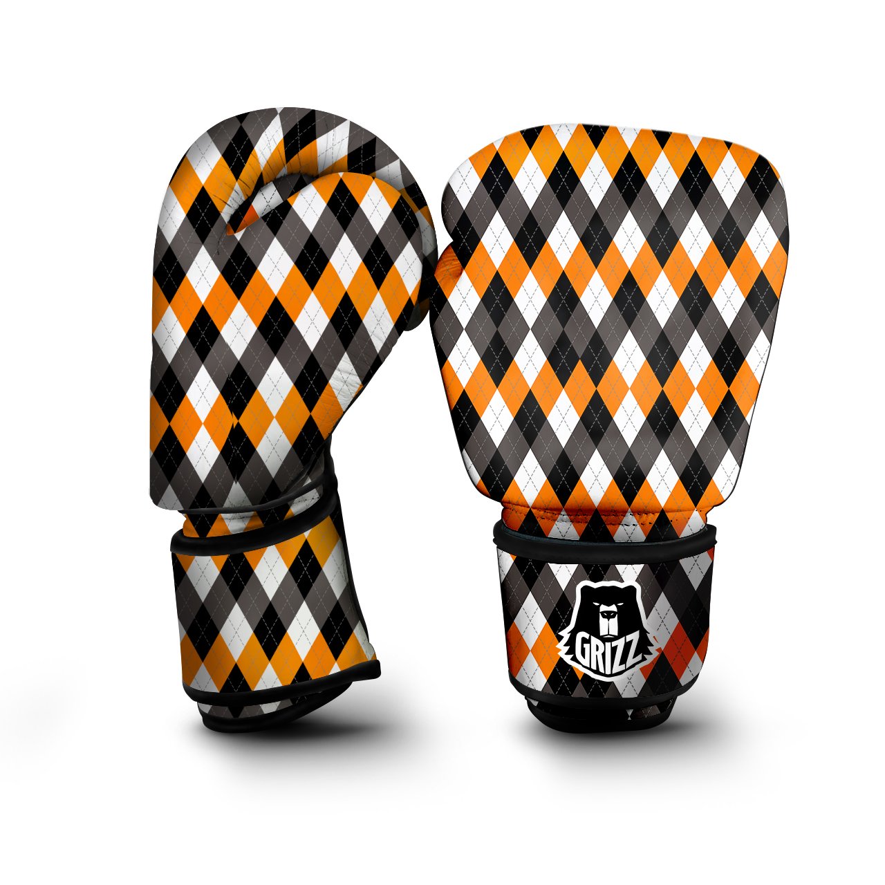 Argyle Orange Black And White Print Pattern Boxing Gloves-grizzshop