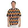 Argyle Orange Black And White Print Pattern Men's Short Sleeve Shirts-grizzshop