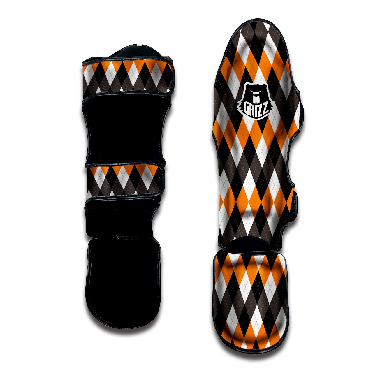 Argyle Orange Black And White Print Pattern Muay Thai Shin Guards-grizzshop