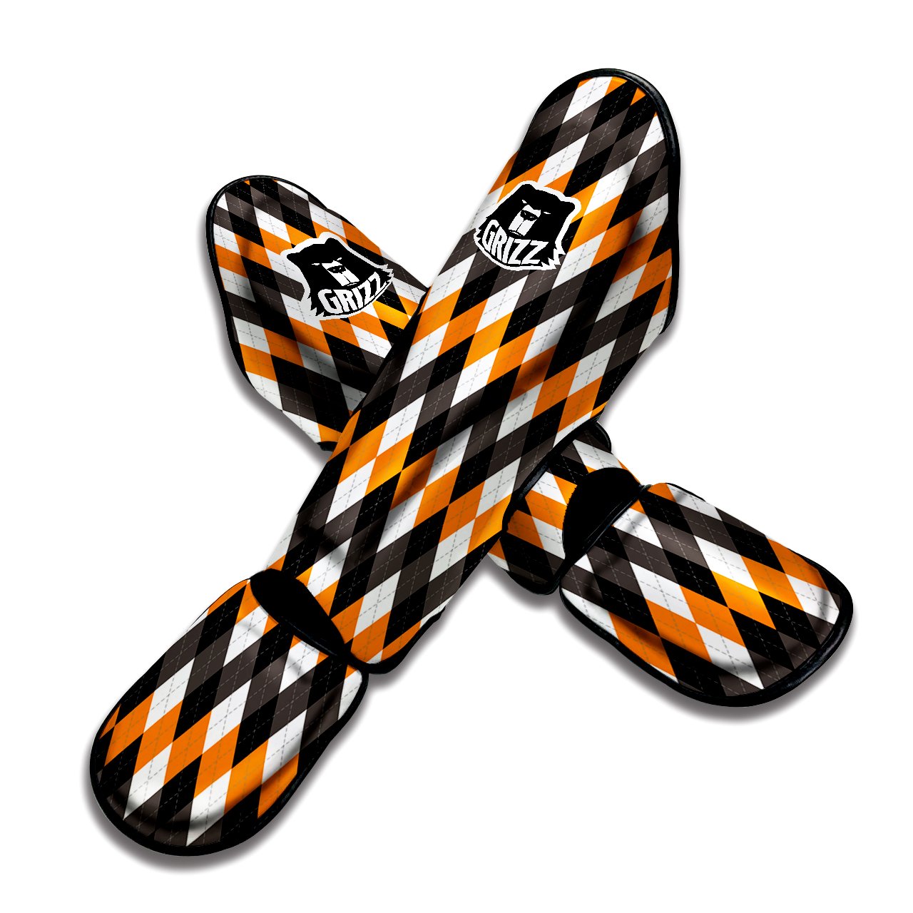 Argyle Orange Black And White Print Pattern Muay Thai Shin Guards-grizzshop