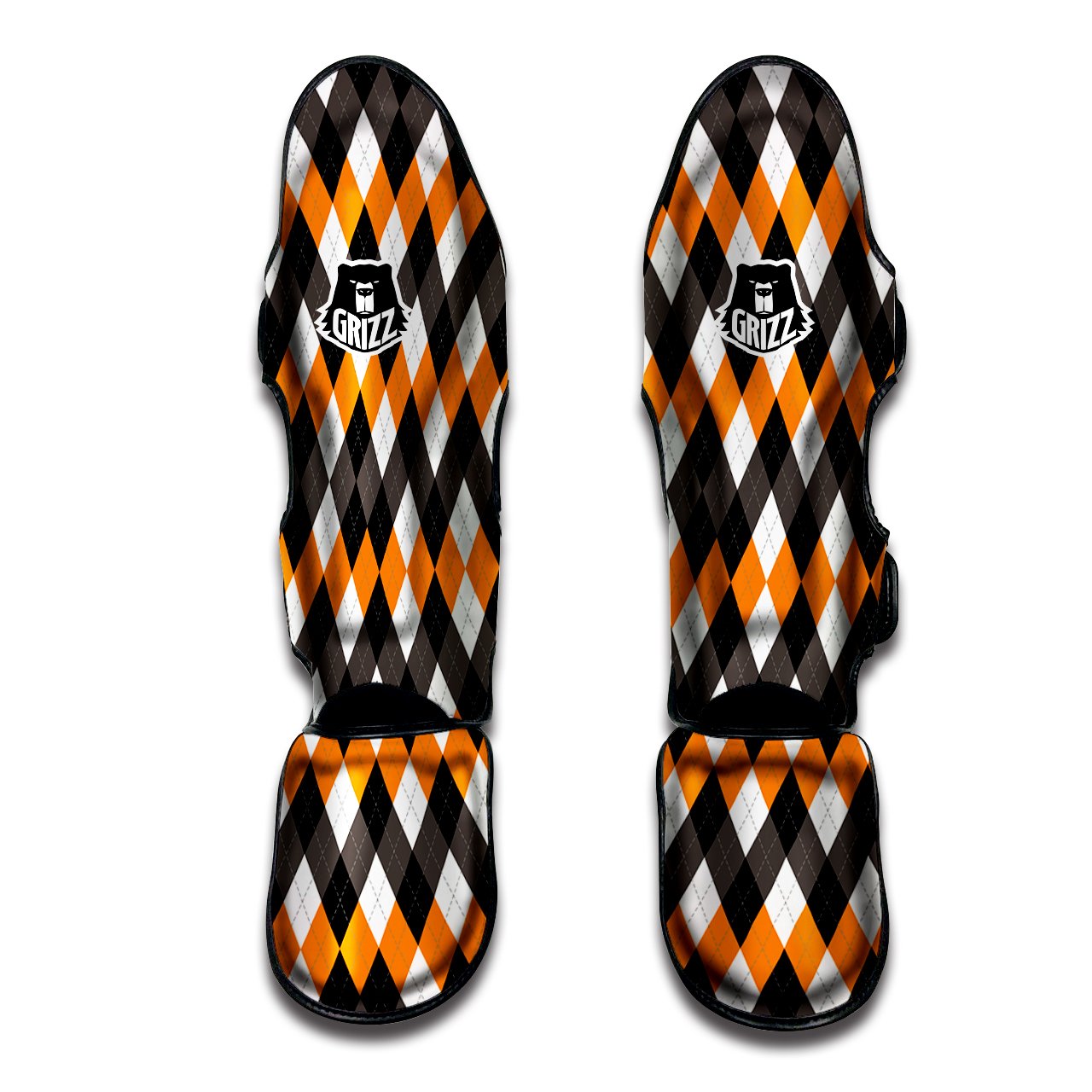 Argyle Orange Black And White Print Pattern Muay Thai Shin Guards-grizzshop